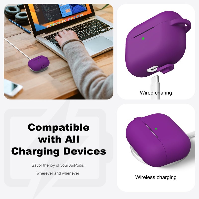 R-fun for AirPods Pro 2nd/1st Generation Case with Cleaner Kit,Soft Silicone Protective Case Cover for Apple AirPod Pro 2/1 for Women Men,AirPods Pro Case Accessories with Keychain,Violet - Image 3